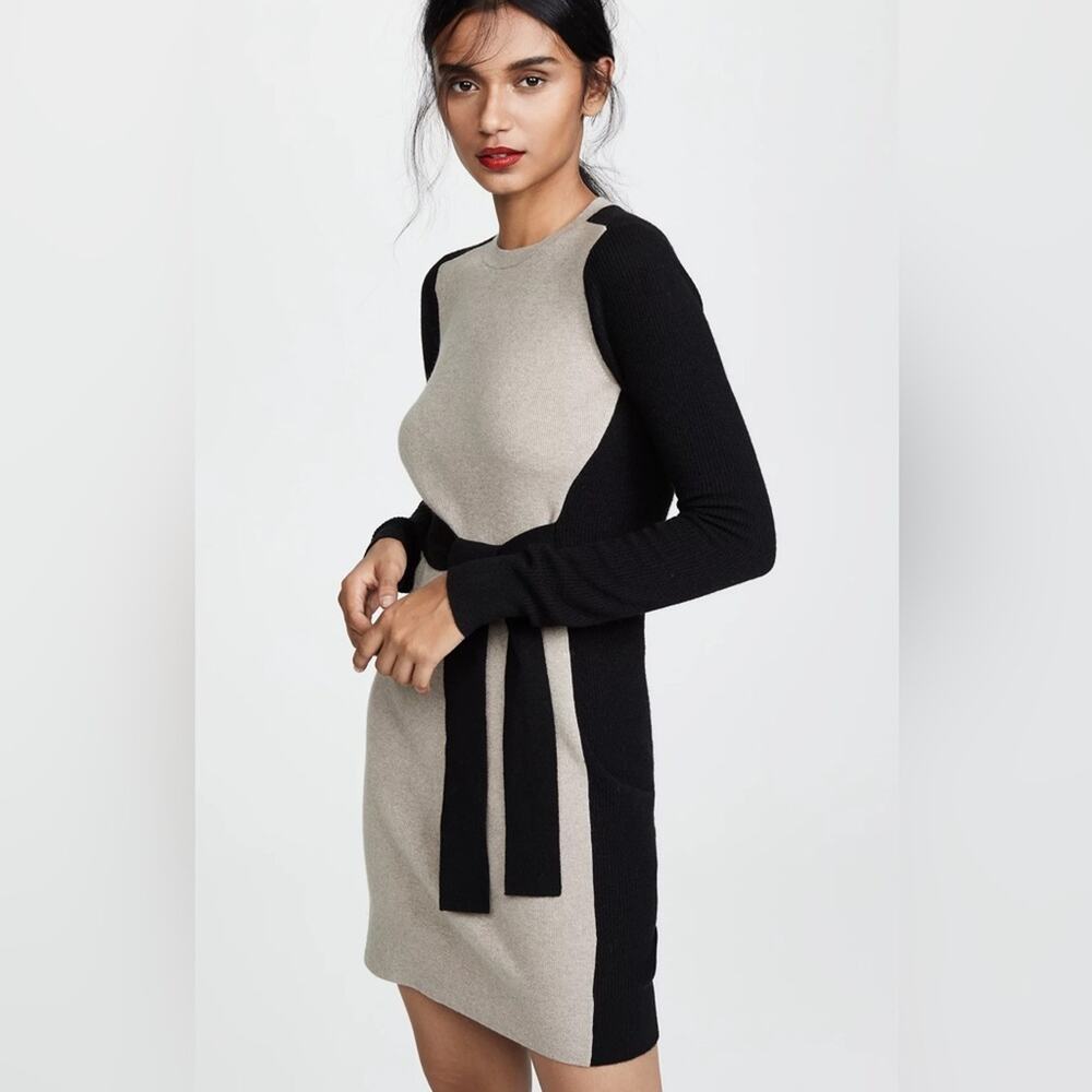 Club Monaco Arnettie Sweater Dress Tan & Black Colorblock, Large, Like New
